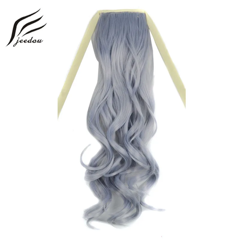 

jeedou Synthetic Wavy Hair Ponytails Black Gray Ombre Color Ribbon Drawstring Ponytail Hair Extensions