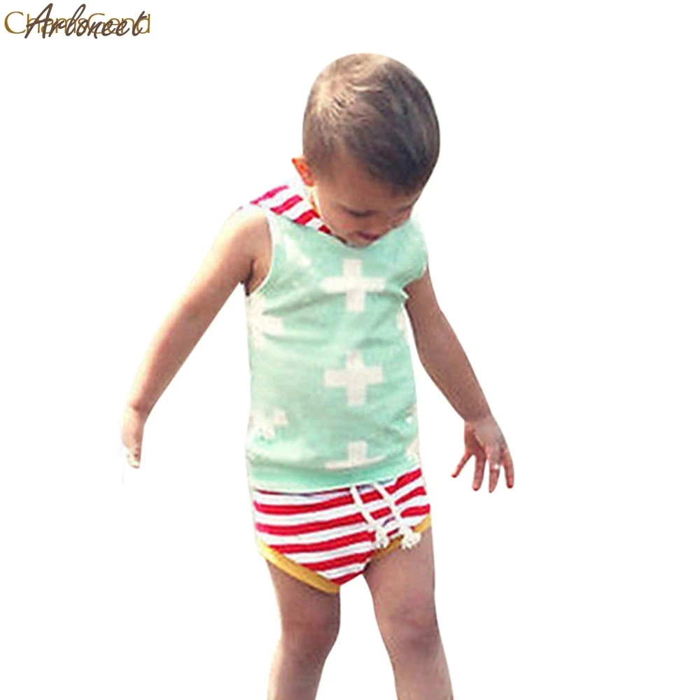 2017 FASHIONToddler Baby Hooded Boys Striped Print Tracksuit Tops +Shorts Pants Outfits Set oct | Детская одежда и обувь