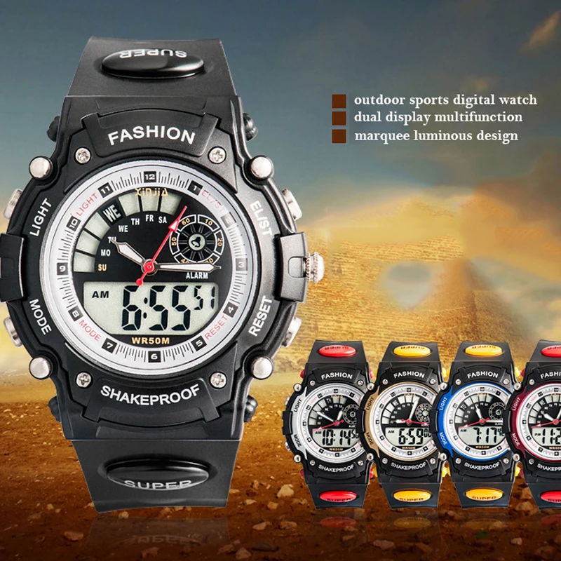 Модные брендовые Детские часы для мальчиков и девочек с двойным дисплеем