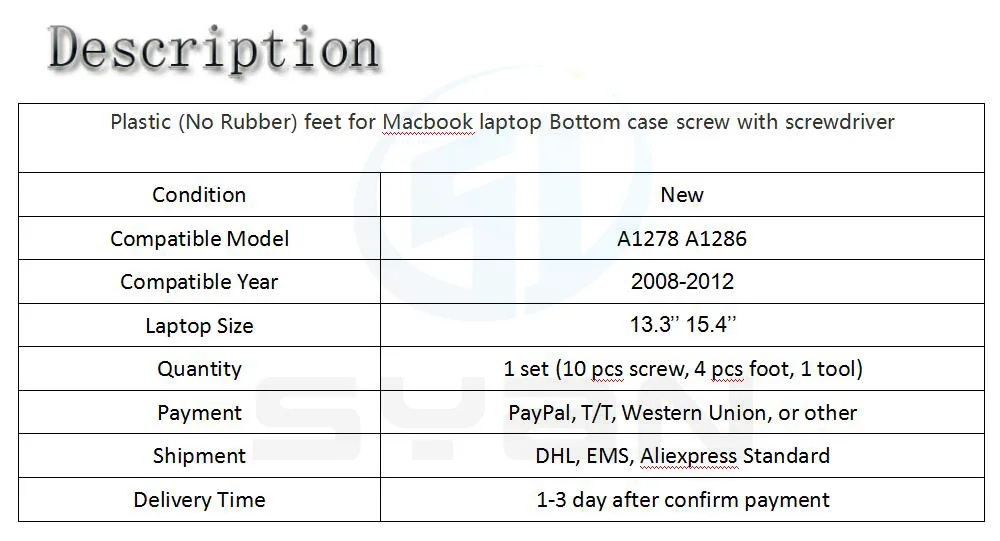 Пластик(без резины) ножки+ нижний корпус винт крышки+ отвертка для MacBook Pro A1278 A1286 ноги+ винт+ комплект(инструмент
