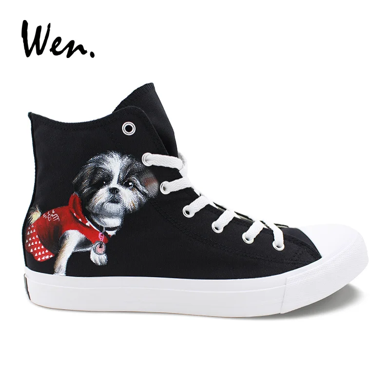 

Wen Custom Sneakers Men High Hand Painted Shoes Pet Dog Designer Women Top Canvas Shoes Black Espadrilles Flat Laced Plimsolls