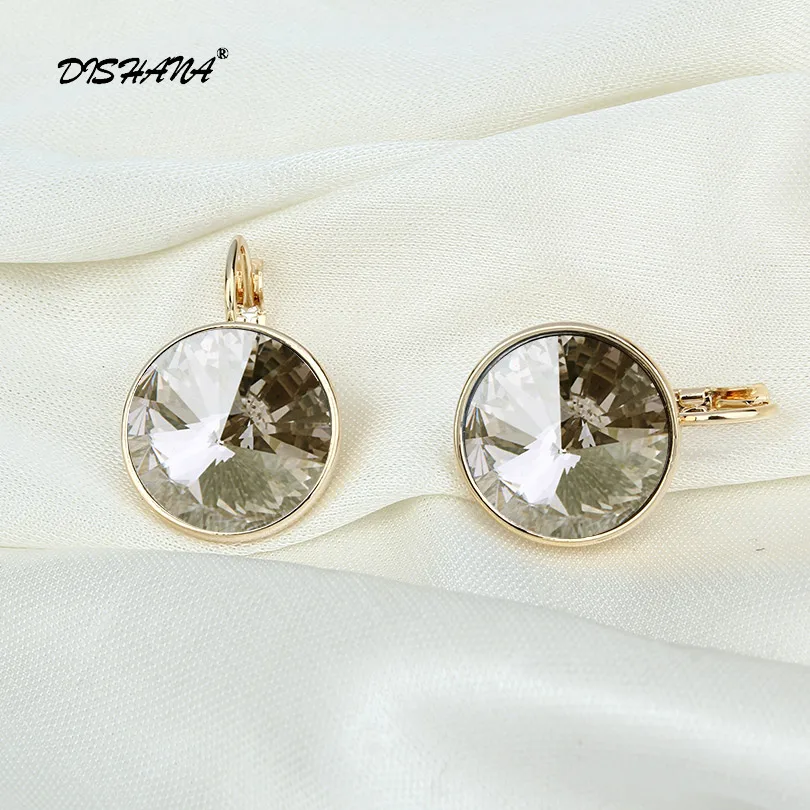 18K gold plated Серьги-капли, простой дизайн,, 14 мм, круглые серьги с французским крючком, сделаны с австрийскими кристаллами, E0098-2 для ушей - Окраска металла: 18K gold plated