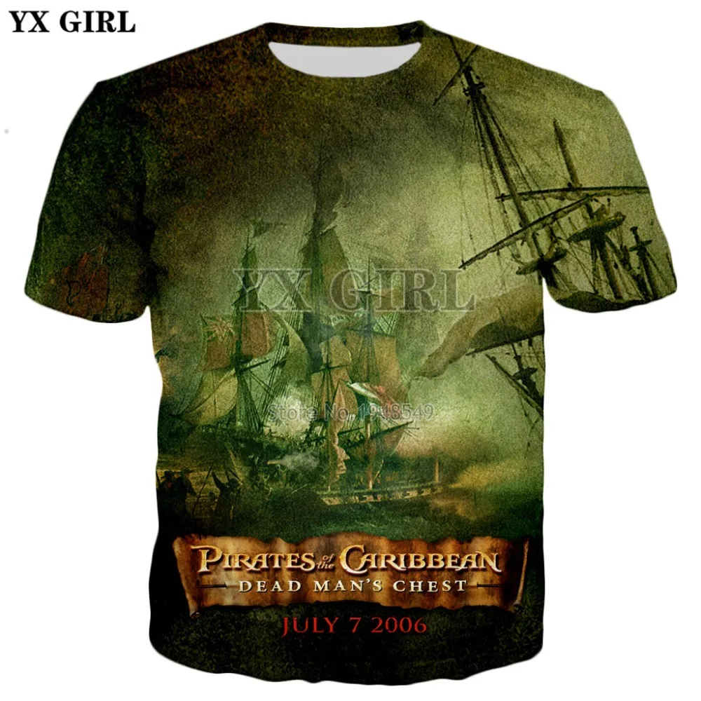 YX GIRL Jack Sparrow, футболка с 3d принтом из фильма Пираты Карибы, новинка, Мужская/женская летняя стильная повседневная футболка
