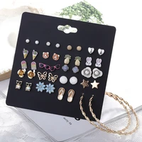 20 pairslot fruit animal crystal charms stud earring for women fashion flowers owl ladybird cross pentagram ear studs jewellery