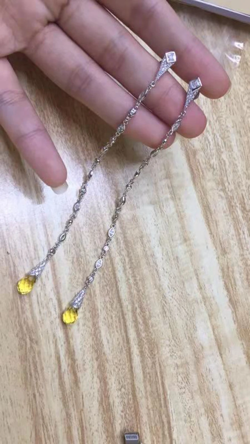 BM разноцветные капли воды циркон кисточкой длинные висячие серьги 925