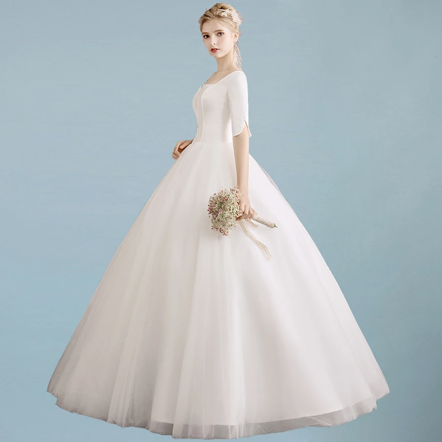 ADLN Дешевое вечернее платье свадебное с рукавом до локтя атласный и тюлевый