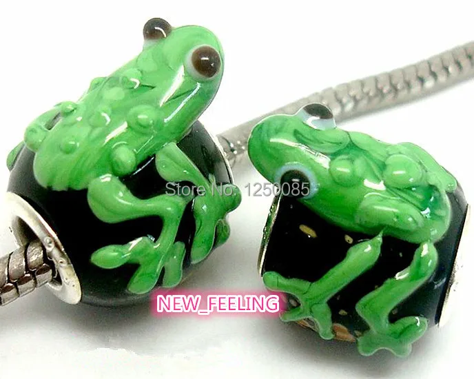 10 шт. Высокое качество Черный цвет Зеленая Лягушка лэмпворк стеклянные бусины