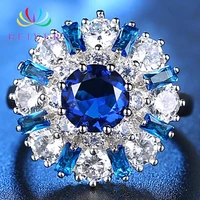 beiver 2019 new fashion blue clear zircon round rings for women white gold color wedding bands jewelry ladies gifts
