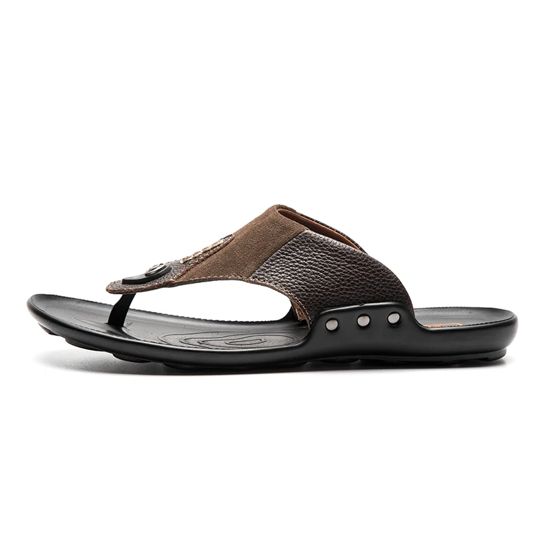 LINGGE New Arrival Brand Men's Flap Flops Genuine Leather Men Slippers Summer Beach Walking Rivet Shoes Size 38-44 | Обувь