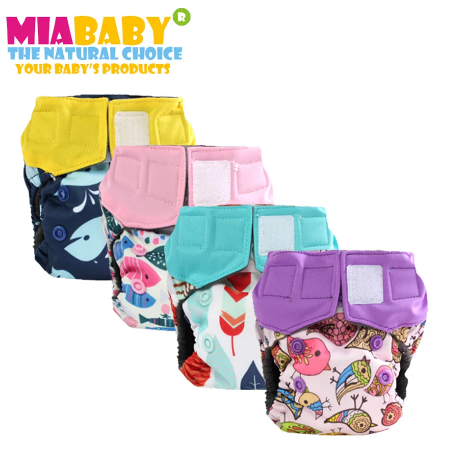 Miababy(5 шт./партия) Новорожденный бамбуковый уголь AIO тканевый подгузник, двойная защита от протекания, подходит для детей 0-3 месяцев или 6-19 фунтов
