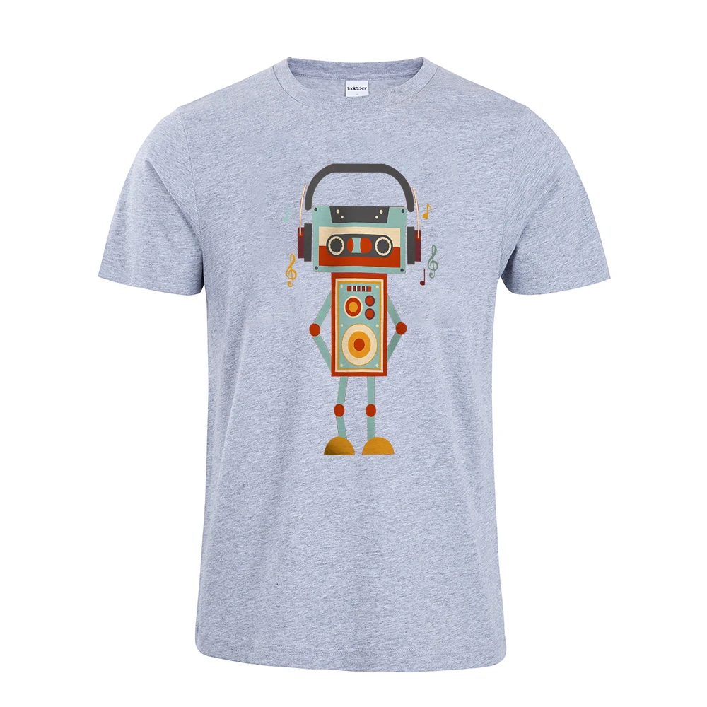 

Cute Robot Men's T-Shirt Music Graphic Print Tee Funny Cotton tshirt Fashion TopTees
