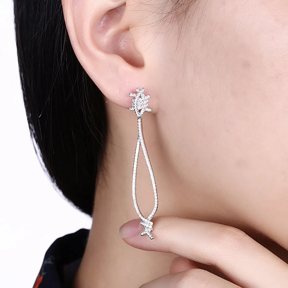 Seanuo Luxury 100% Sterling Silver Big Water Drop Full CZ Stone Earrings Jewelry For Women Fashion Female Engagement on - Украшение для ушей из стерлингового серебра с большим подвесом из камня CZ в стиле Seanuo Luxury для женщин моды и помолвки