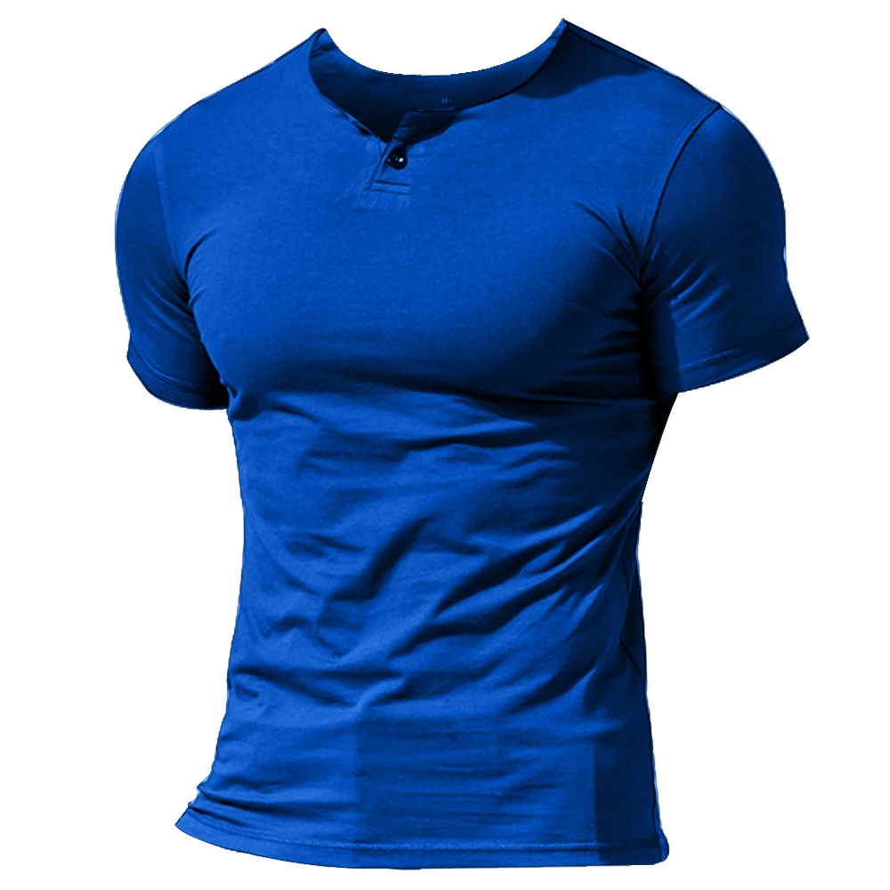 MUSCLE ALIVE Мужская Летняя Повседневная футболка с коротким рукавом Henleys однокнопочная планка простая футболка с круглым вырезом Бодибилдинг Фитнес
