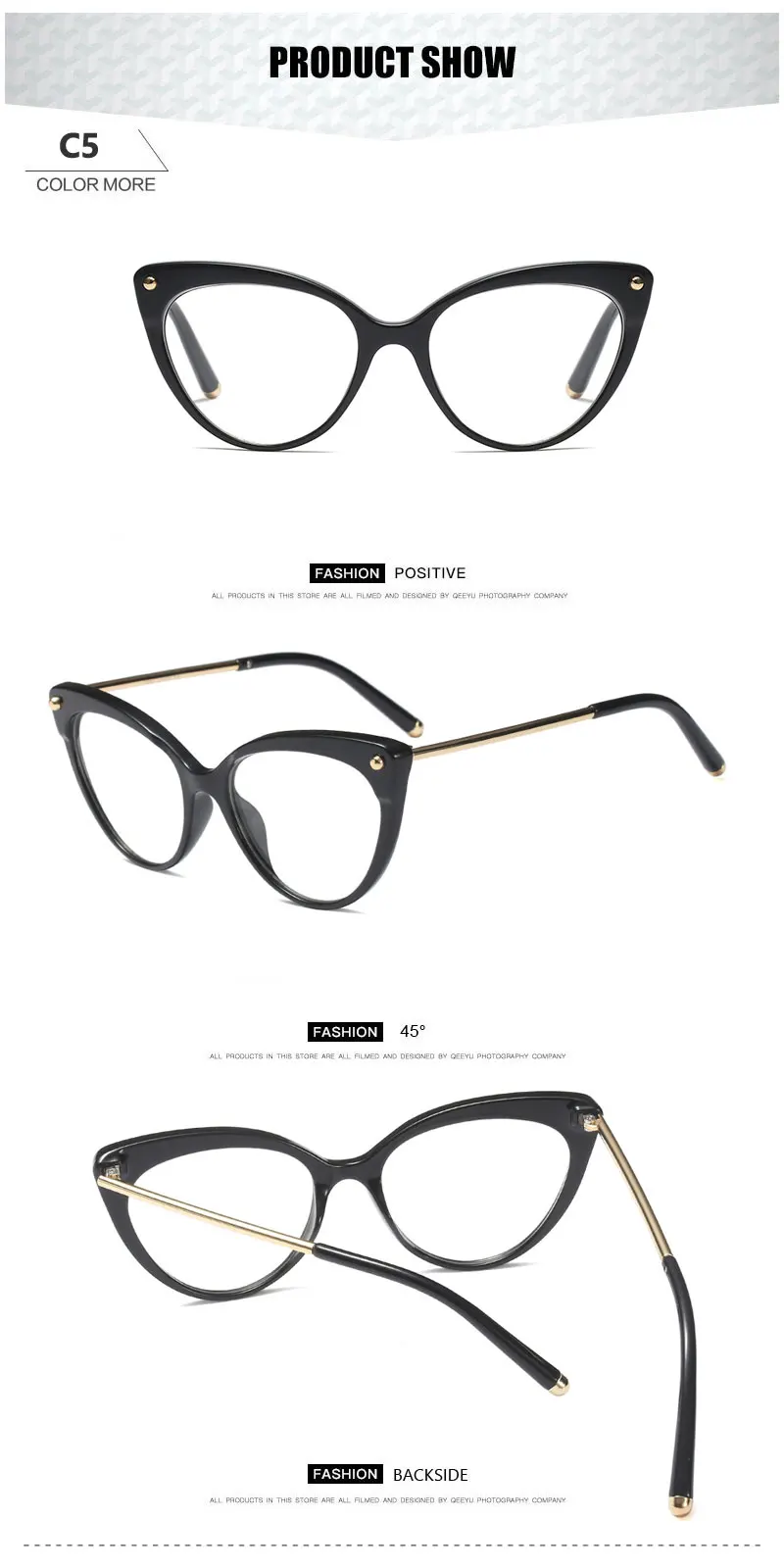 Cat Eye Prescription Glasses Frame Optical Myopia Hyperopia Astigmatism Lenses Anti Reflective Blue Light Corrective Eyeglasses