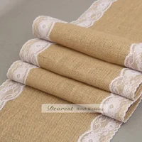 Dearest 10pcs 12X108inch Burlap Table Runner Rustic Lace rose wedding party Jute Decor Cover towel Tea Set