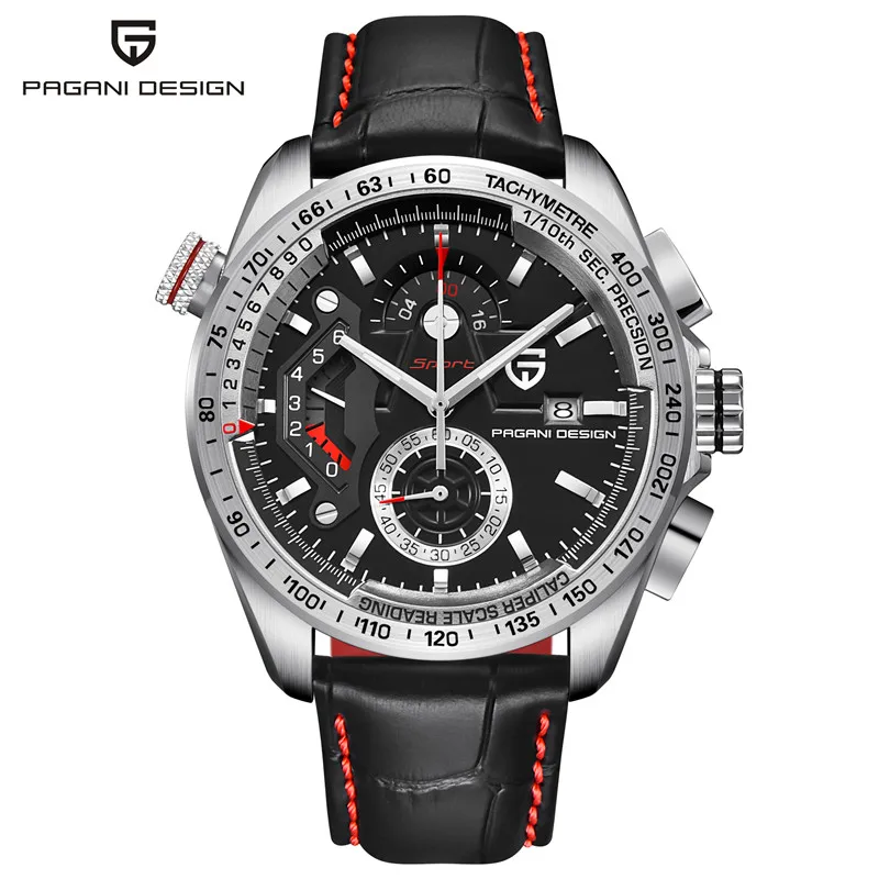 PAGANI дизайнерские Роскошные Брендовые Часы Reloj Hombre мужские водонепроницаемые спортивные кварцевые часы с хронографом военные часы мужские часы Relogio Masculino - Цвет: leather black
