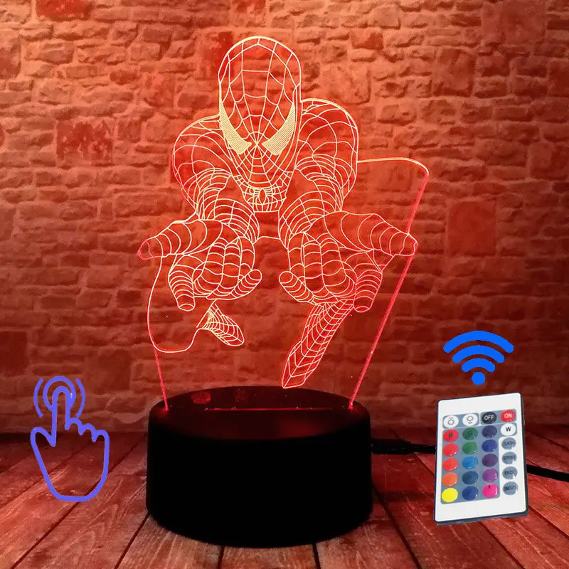Remoter and Touch Светильник Мстители Железный человек модель 3D иллюзия светодиодный ночной Светильник красочный светильник Человек-паук Marvel Thonas фигурка игрушки - Цвет: Remoter and Touch