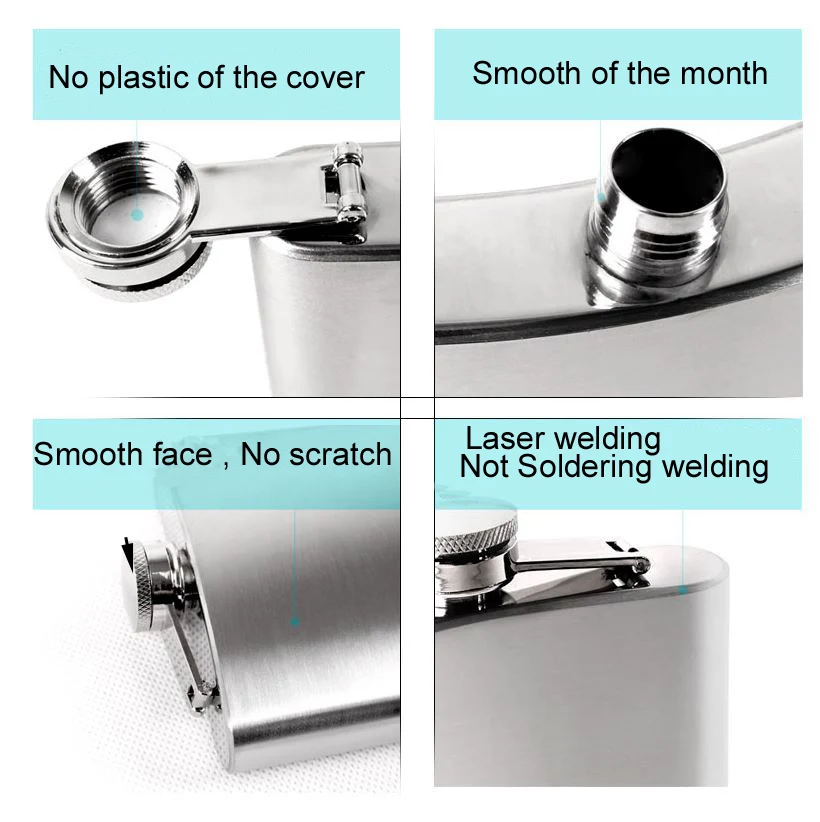 Фляжка для виски портативная из нержавеющей стали 6 унций 100 шт.|stainless steel hip flask|hip