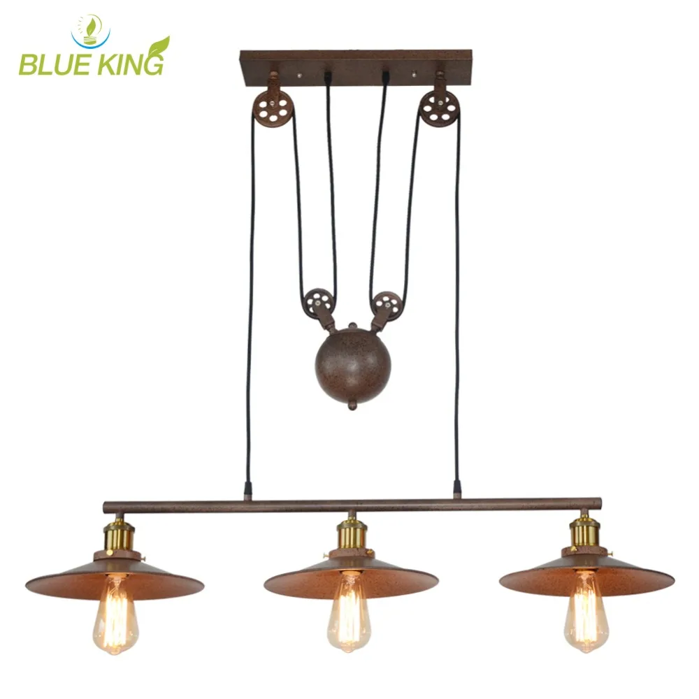 

Ceiling Lights Vintage American Country Loft Edison Wheel Light Lifting Lights Industrial Pulley Light Adjustable rustic Lamp