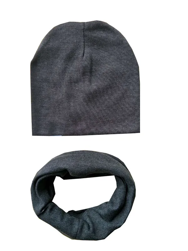 balck set Новые однотонные хлопковые детские комплекты с круглым вырезом, воротники Шапки Одежда для мальчиков и девочек шейный платок, шапочки, Детские шарфы с отделкой, кепки, аксессуары - Цвет: balck set