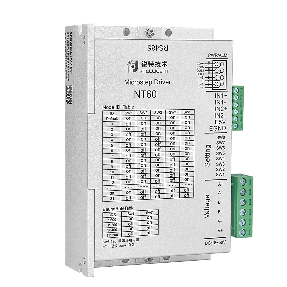 Трехфазный Драйвер шагового двигателя Rtelligent 2 Nema 23 24 NT60 RS485 через сеть Modbus для с