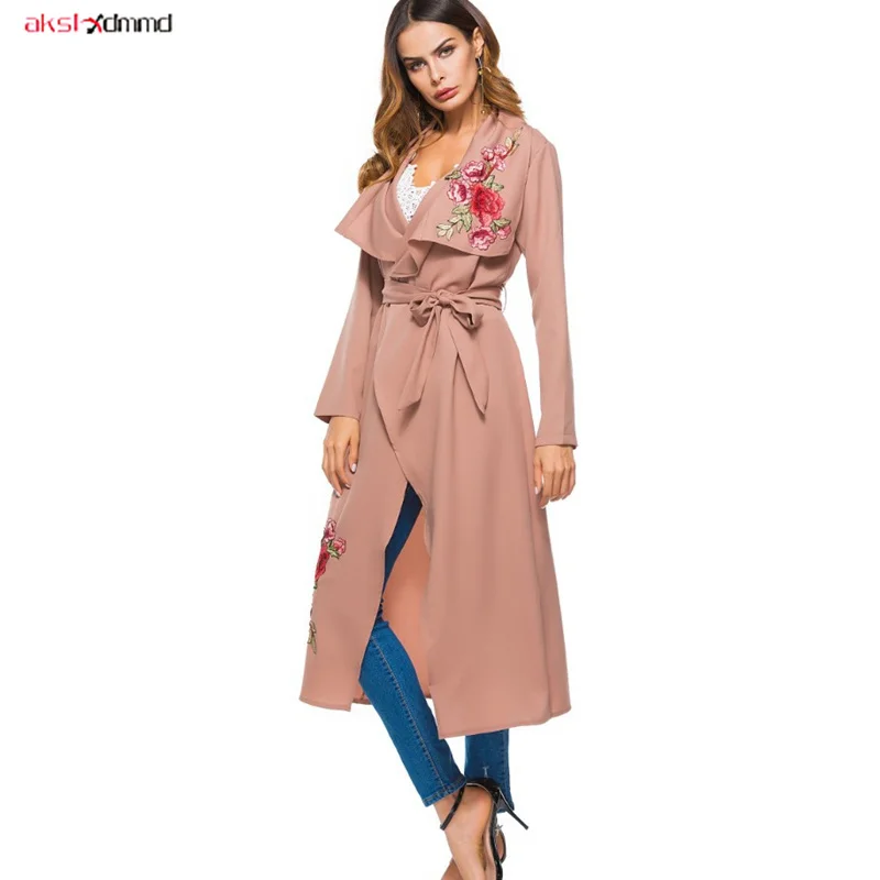 

Новинка 2018, тонкое Длинное свободное осеннее пальто для отдыха, модная ветровка хаки Armygreen OL с поясом, Casaco AC050