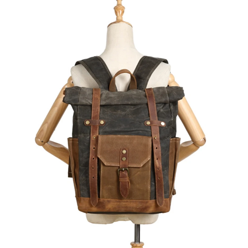 Новый Популярный винтажный Холщовый кожаный рюкзак с вощеным маслом