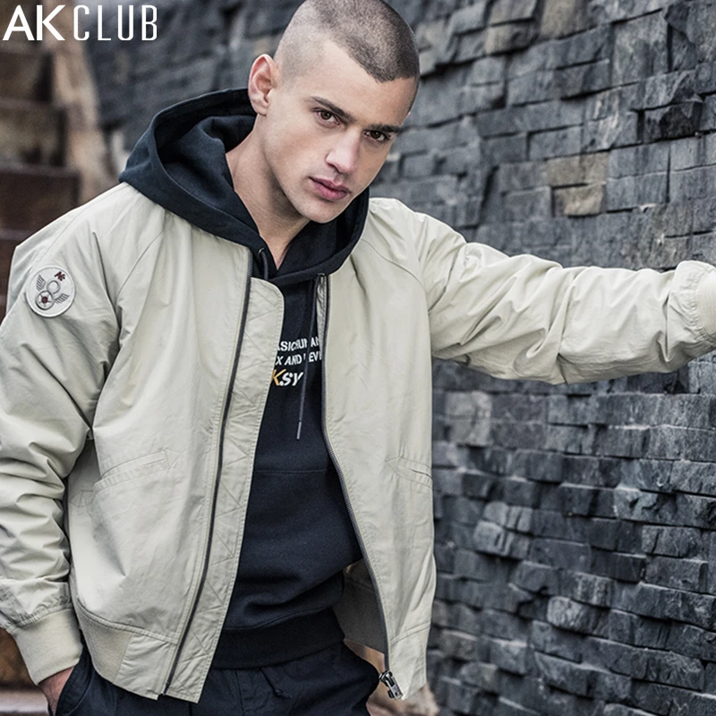 АК клуб Для мужчин куртка Бейсбол Куртка с воротником хлопок нейлон назад письмо