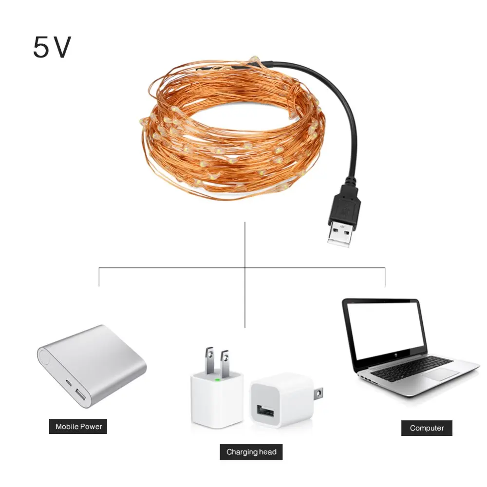 AIMENGTE 5 м 50 светодиодов s 10 100 светодиодный TV/PC спальня DC5V украшение медный провод USB
