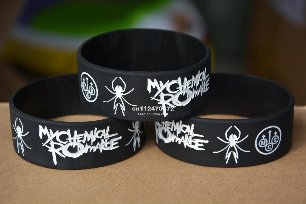 MY CHEMICAL ROMANCE Silicone 1&quot Wide Filled in Colour Wristband Bracelet 50pcs/lot free shipping |