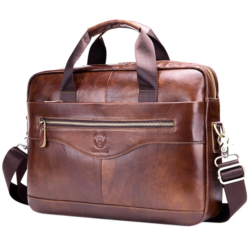 

FGGS-BULLCAPTAIN Genuine Leather Men'S Briefcase Vintage Business Computer Bag Fashion Messenger Bags Man Shoulder Bag Postman