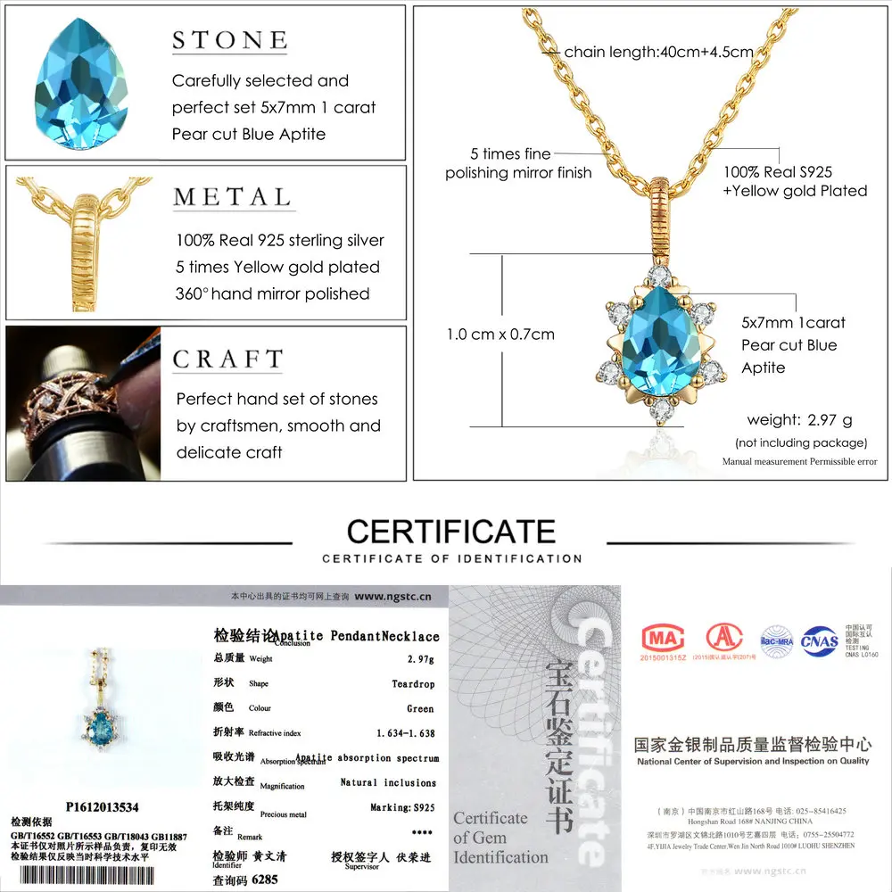 Ювелирные наборы Ламон 100% натуральный 5x7 мм 1ct Апатит драгоценный камень кольцо