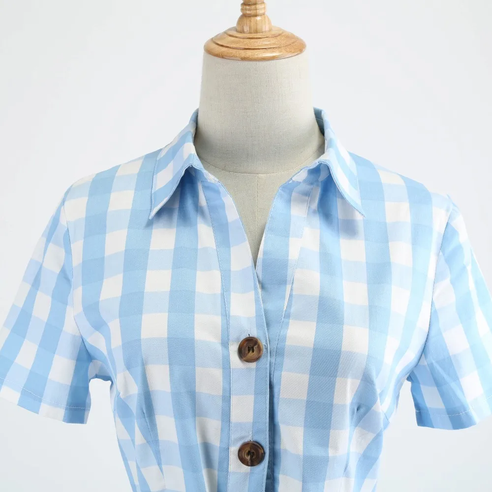 Женское винтажное платье с коротким рукавом в клетку большого размера летнее