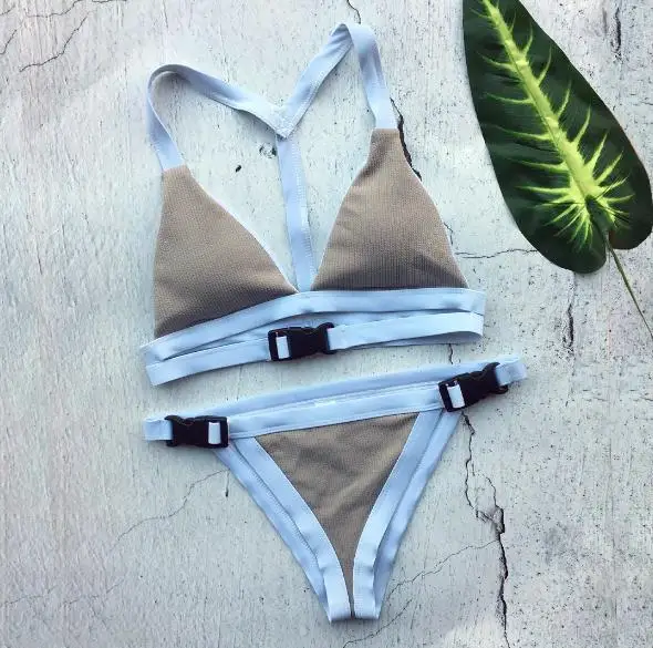 Grey696 Сексуальный купальник-бандо, микро спортивный бикини, набор, ребристый Купальник для женщин,, с пряжкой, бикини, с высоким вырезом, купальники, пуш-ап, купальники - Цвет: Grey696