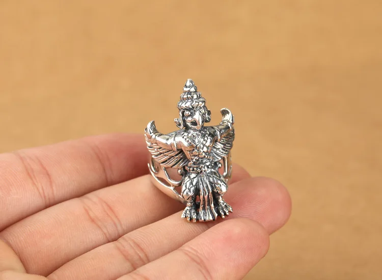 Винтажное тибетское 925 Серебряное кольцо Garuda Настоящее Стерлинговое Серебро на удачу тайское серебрянное кольцо Garuda кольцо на удачу