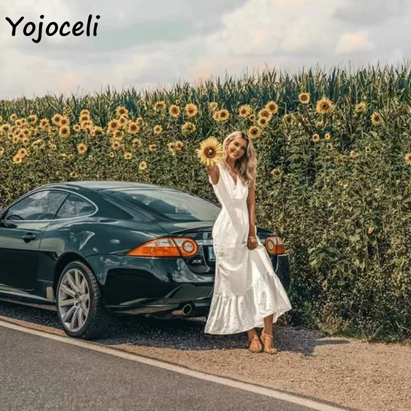 Yojoceli сексуальное богемное хлопковое кружевное платье для женщин с v-образным