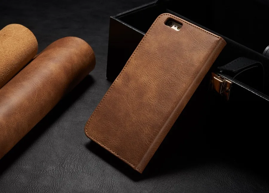 Dual Material PU with Genuine Leather Flip Case for Apple iPhone 6 Plus / 6S Removable Back Cover Metal Logo High Quality | Чехлы для