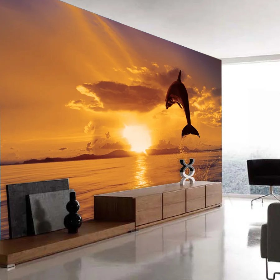 ShineHome Dolphin Jumping Sea Sunset Dusk Animal обои фрески рулоны для 3d стен 3 d гостиной обои|wallpaper