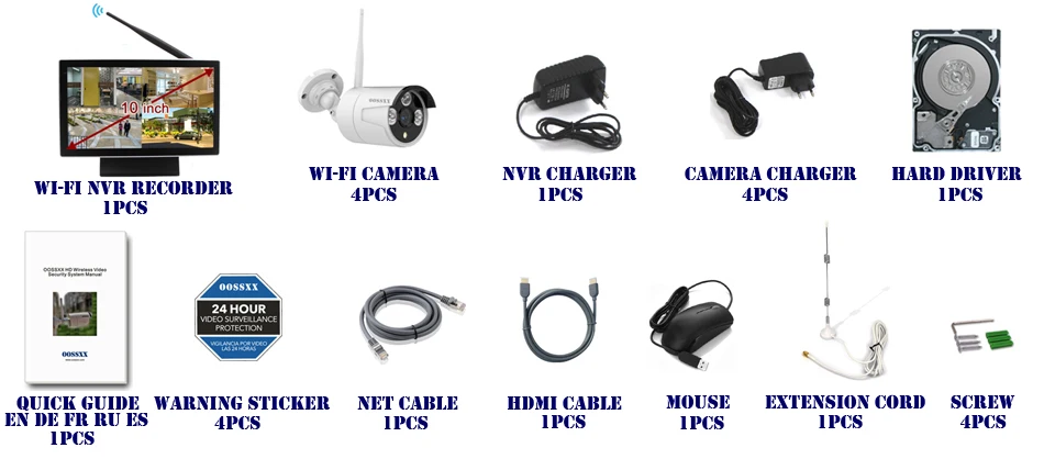 OOSSXX 8CH 1080P Беспроводной NVR комплект 10' монитор беспроводной CCTV 4 шт 960P Крытый Открытый IP камера система видеонаблюдения
