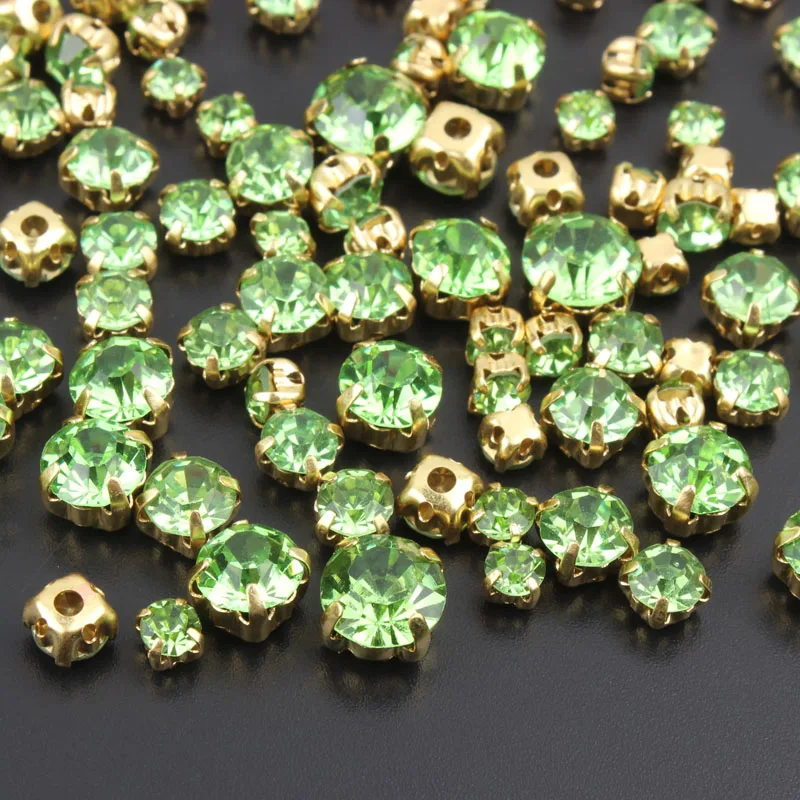 Лидер продаж! Пришить стразами Перидот микс Размер 4 mm 8mm 120 шт. золото коготь