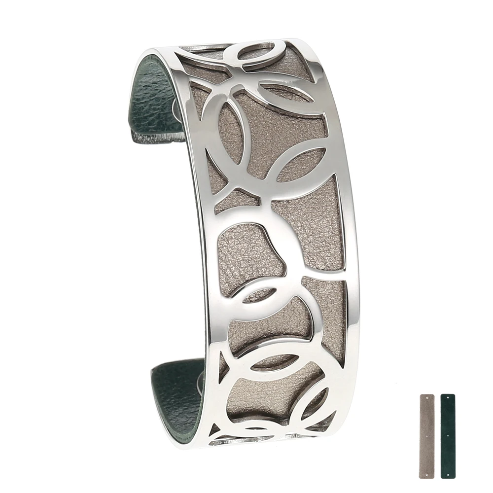 grey Legenstar любые обруч браслеты Браслеты Femme манжетой манжеты Нержавеющая сталь браслет двусторонний сменный кожаный ремешок в едином положении во время занятий легкой атлетикой - Окраска металла: grey