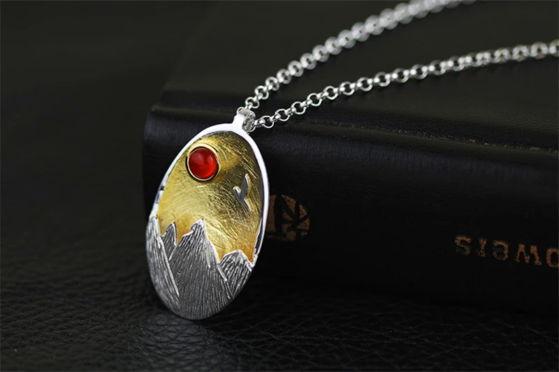 Lotus Fun реальные стерлингового серебра 925 натуральный агат ручной Fine Jewelry закат кулон без ожерелье Acessórios для женщин