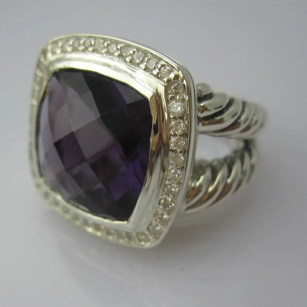 

Solid 925 Silver Jewelry 14mm Blue Topaz Ring Design Brand Sterling Silver Jewelry Amethyst Black Onyx Citrine Women Ring