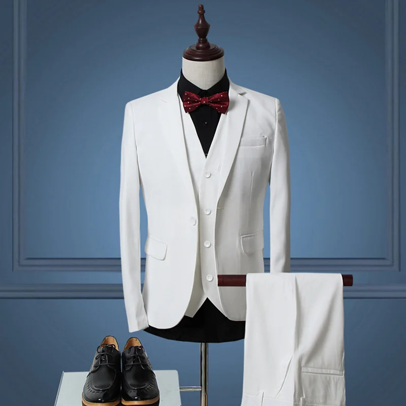 Модные Для мужчин Slim Fit Бизнес костюмы мужской свадебный костюм мужской костюмы для званого обеда Для мужчин Нарядные Костюмы для свадьбы Комплект из 3-х предметов пиджак, жилет, брюки - Цвет: same as photo