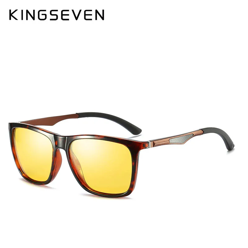KINGSEVEN очки ночного видения фирменный дизайн алюминиевые поляризованные солнцезащитные очки для женщин и мужчин желтые линзы для вождения антибликовые очки - Цвет линз: C02 LEOPARD YELLOW