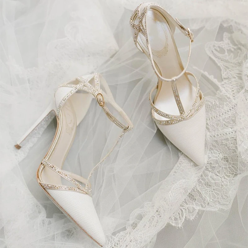 Босоножки женские на высоком каблуке свадебные сандалии с кристаллами туфли