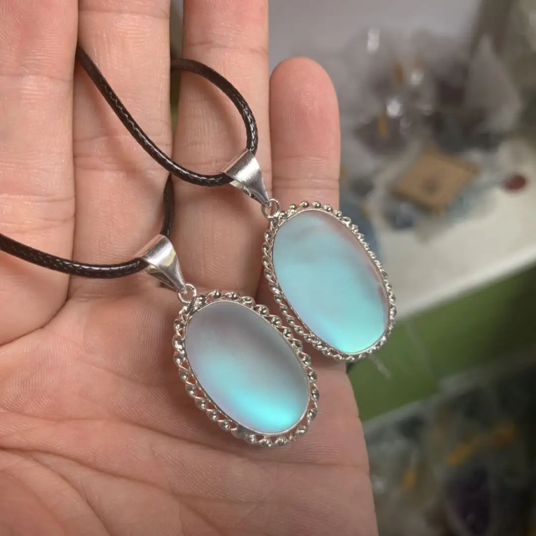 Голубое Радужное ожерелье лунный камень кулон искусственный для женщин подарка