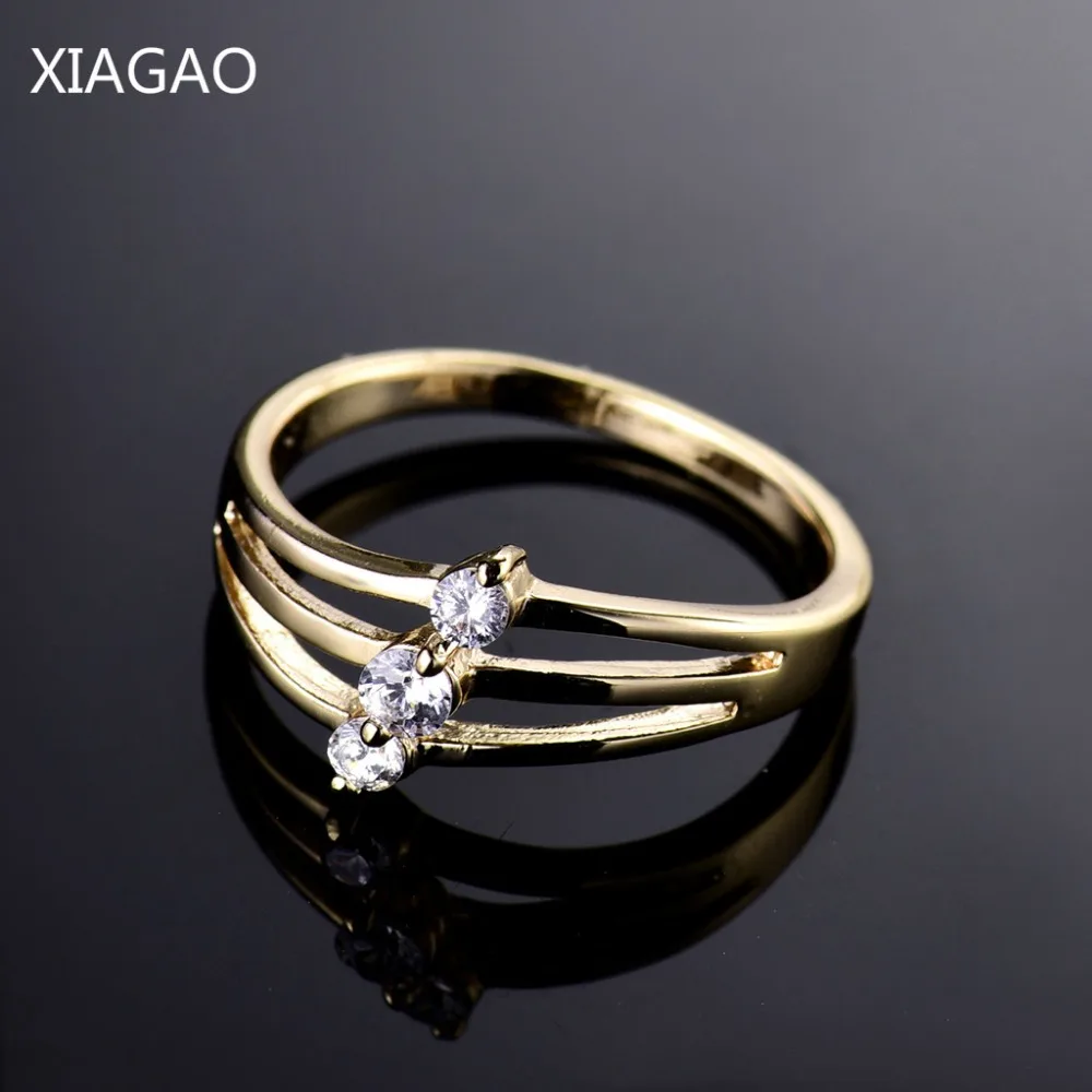 Женское кольцо с тремя камнями XIAGAO Золотое на палец отверстиями для свадьбы Anel
