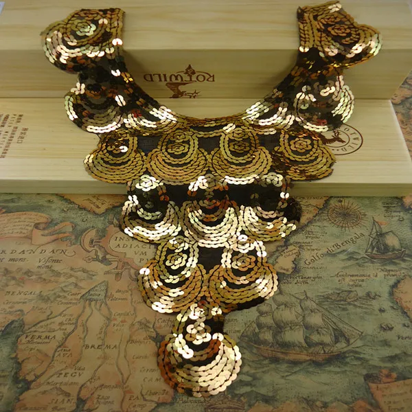 5 шт. золотые блестки вышивка кружевное декольте воротник патчи кружевная ткань