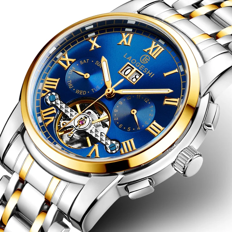 Top Brand Luxury Mens Tourbillon Automatic Mechanical Watch Stainless Steel Auto Date Gold Waterproof Male Wristwatch Relojes | Наручные